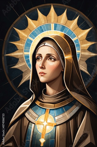 saint clare of assisi stylized portrait drawing background