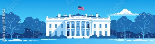 Iconic White House Illustration in Washington DC, Symbol of American Presidency