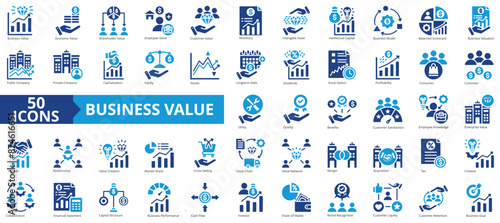 Business value icon collection set. Containing economic,shareholder,employee,customer,monetary,equity,profitability icon. Simple flat vector illustration.