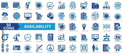 Availability icon collection set. Containing solution, service, network, system, application, data, resource icon. Simple flat vector illustration.