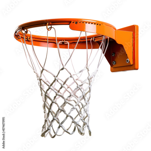 A basketball net with a white net and orange rim