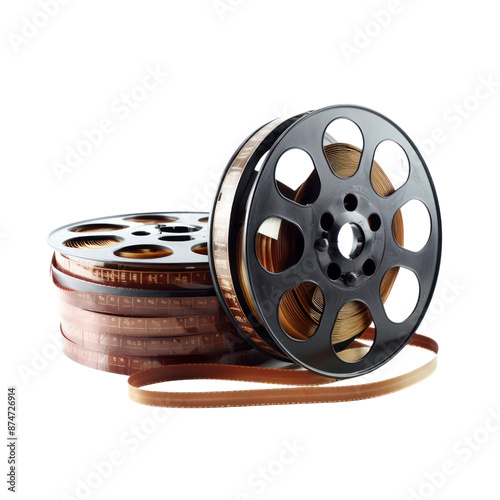 Old film reel isolate on transparent png. 