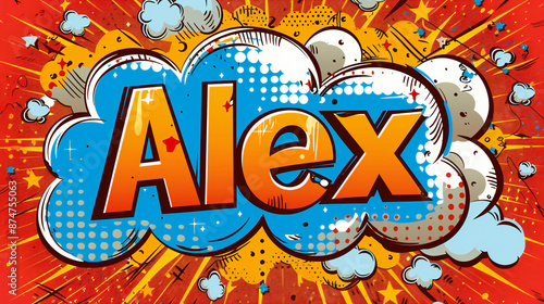 Dynamic Comic Book Explosion Style Illustration of the Name Alex with Bold Visuals