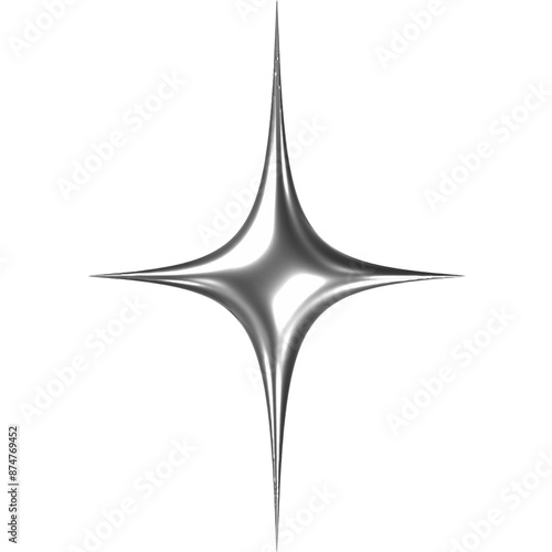  A 3D rendering of a shiny, silver star on a light gray background. The star is rendered in a realistic style with subtle reflections and highlights, giving it a metallic appearance.