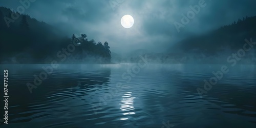 Animated moonlit lake cinemagraph with gentle movement and looping loopable design. Concept Moonlit Lake, Cinemagraph, Gentle Movement, Loopable Design, Animated