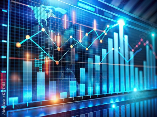 Business finance data analytics graph on virtual screen displays key performance indicators, charts, and metrics for strategic financial management and investment decision-making.