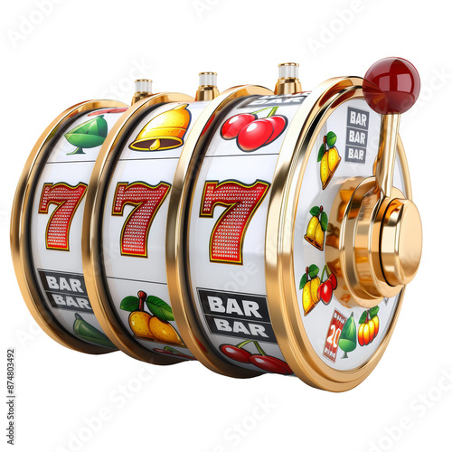 Casino Style Slot Machine Isolated on Transparent or White Background, PNG