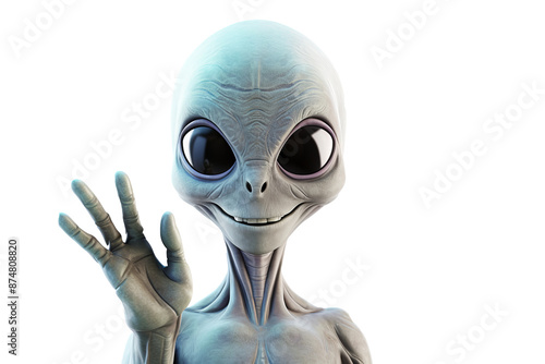 Smiling aliens waving greeting in futuristic arrival scene with transparent PNG background for sci-fi and fantasy design projects