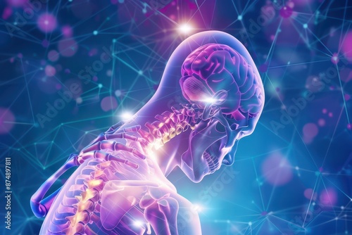 the human body is shown in a purple background