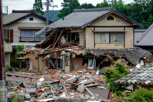 地震の被害を受けた民家