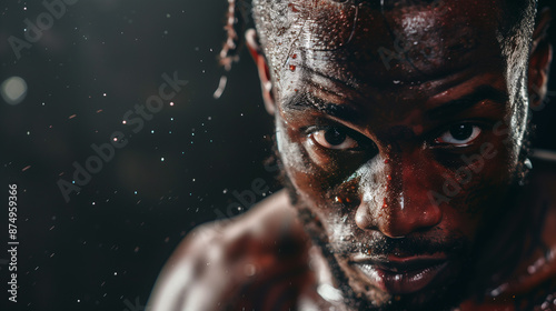 Close-up to a professional boxer training on the ring before competitions