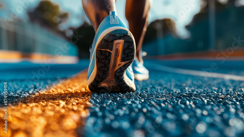 Close-up to a runner feet on a running court