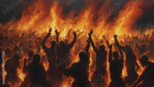 A painting of hell of suffering and eternal damnation. partially submerged screaming men, AI generated image, ai