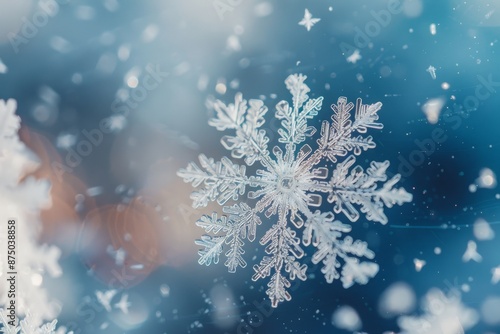 Macro Photography of a Snowflake Against a Blue Background