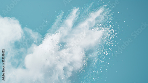 flying white powder on a blue background