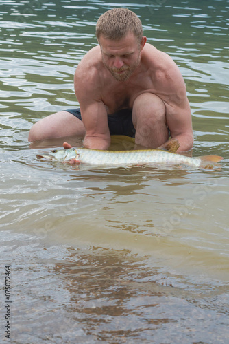 Muskie pike fish cought on shore allegheny state forest kinzua beach