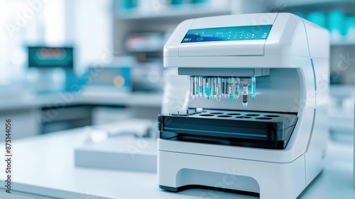 A spectrometer analyzing light wavelengths to identify chemical compositions, essential for detailed and accurate substance analysis with copy space