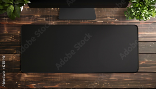 Plain black mouse pad mockup, top view