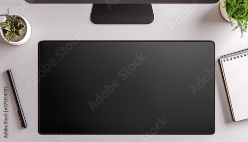 Plain black mouse pad mockup, top view