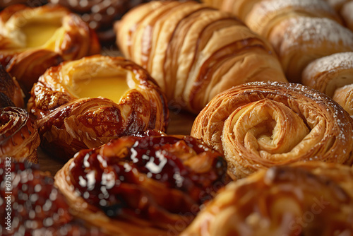 Close up of different baked pastries