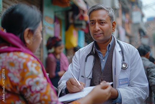 Doctor assisting senior patient with form in clinic