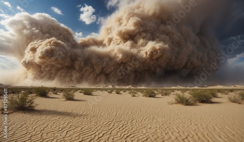 Gigantic sandstorm sweeping over an arid desert