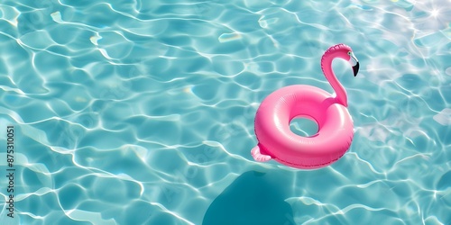 Pink Flamingo Inflatable Casting Shadows in Pool, Creating Abstract Background. Concept Summer Photoshoot, Poolside Props, Abstract Silhouettes, Vibrant Backgrounds