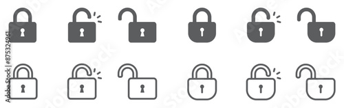 Set of lock icons. Security system, open and closed lock symbol. Vector.