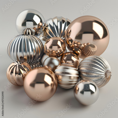 a composition of 3D spheres with stripes in rose gol