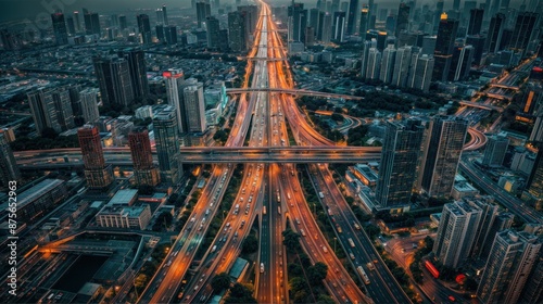 Vista aérea panorâmica de uma metrópole agitada durante a hora do rush, com ruas congestionadas e pedestres apressados. imagem sobre urbanismo, mobilidade urbana, planejamento urbano