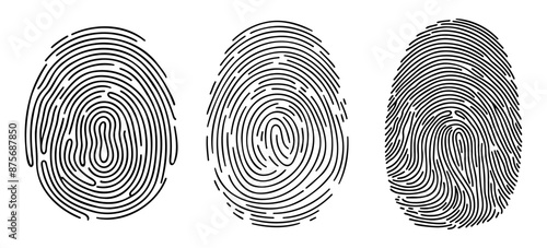 vector fingerprint set of each finger isolated on white background.