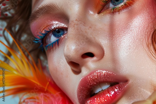 Close-up Portrait of a Young Woman with Bold Makeup