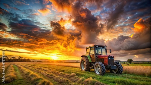 Abandoned tractor in field at dramatic sunset in English countryside, tractor, abandoned, field, landscape, summer