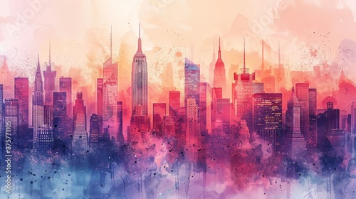 Watercolor Cityscape of New York