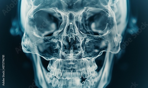 3D X-Ray Visualization. Human Skull Anatomy, Medical Imaging, Science, Healthcare