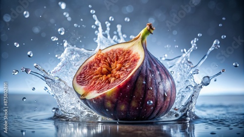 Fresh fig dropping into a pool of water with a splash.