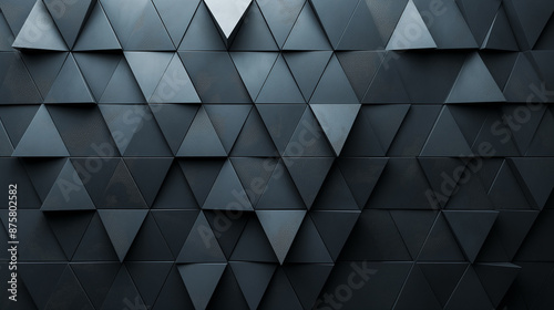 Background made of triangular tiled wallpaper in black, convex and concave. Smooth lines, pure colors, Pantone style. Natural light, global illumination.