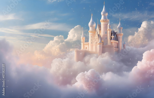 Dreamy Cloud Castle background. Generative AI.