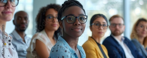 Group of diverse employees attending a training session, office diversity, professional development