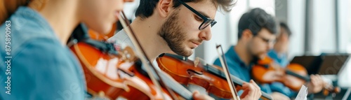 young violinists in a string quartet music performance, close up.