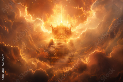 Golden light shone on the throne surrounded by clouds