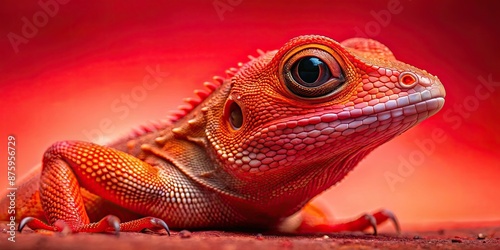 Red-scaled lizard with red eye on red background, lizard, red, scales, eye, animal, reptile, wildlife, exotic, close-up