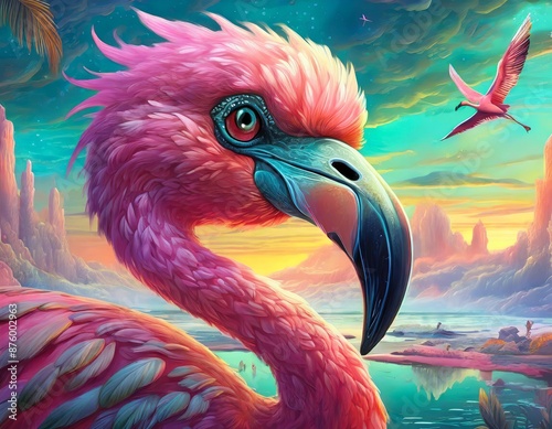 Flamant rose néon fantastique