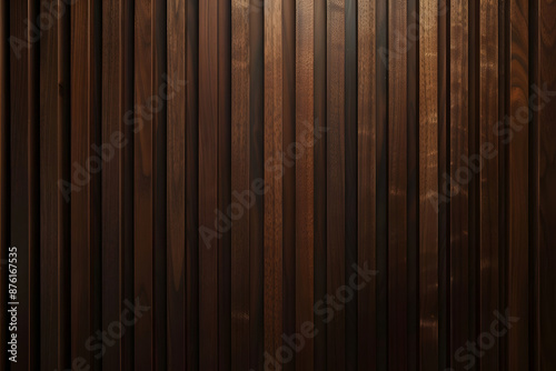 A mahogany dark wood vertical slat wall covering provides a rich and elegant backdrop