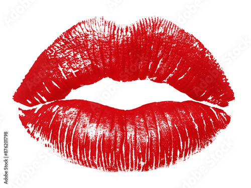 Red lipstick mark kiss isolated on transparent white background, png Lipstick kiss mark