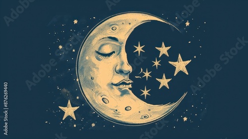 the moon and stars are shown in this illustration