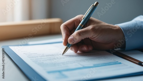 Close Up of a Hand Signing a Document on a Clipboard