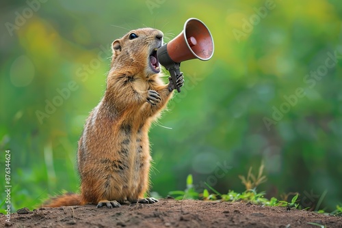 Gopher screams in loudspeaker on green background