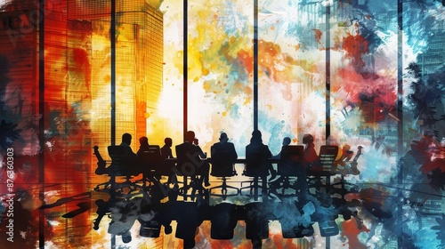 Sophisticated Watercolor of a High-Stakes Corporate Boardroom Negotiation Showcasing the Strategic Decision-Making and Leadership Skills of Business Professionals. - Sophisticated Watercolor of a High