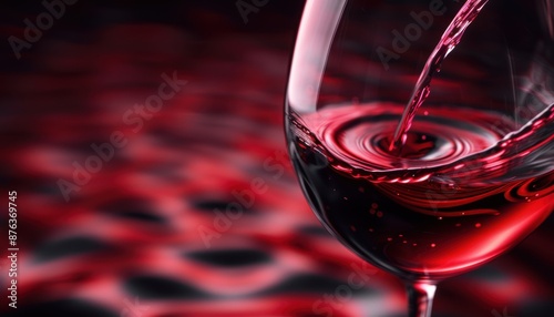 A glass of wine, the deep red liquid swirling and swaying as it's swirled, ideal for a wine tasting event